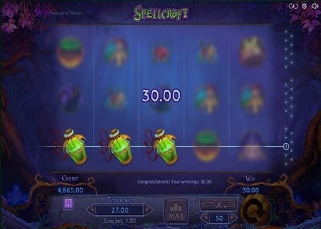 Выигрышная комбинация в аппарате Spellcraft